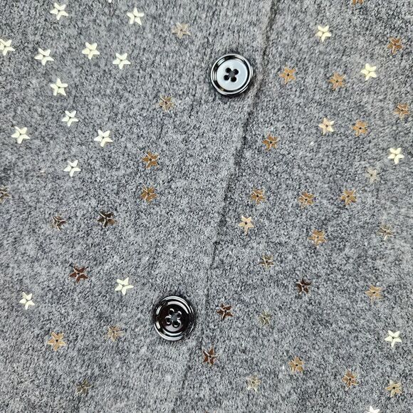 🔺️Loft Gray Star Sequined Knit Buttoned Vneck Cardigan Sweater Medium - Picture 7 of 12